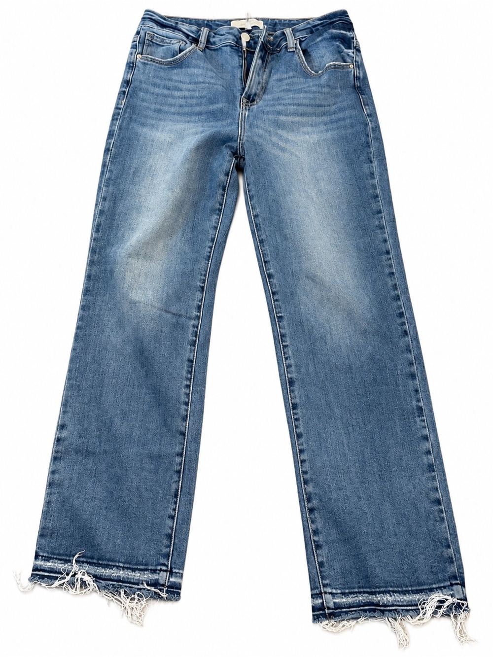 RISEN High Rise Straight Leg Jeans Raw Hem Size 13/31